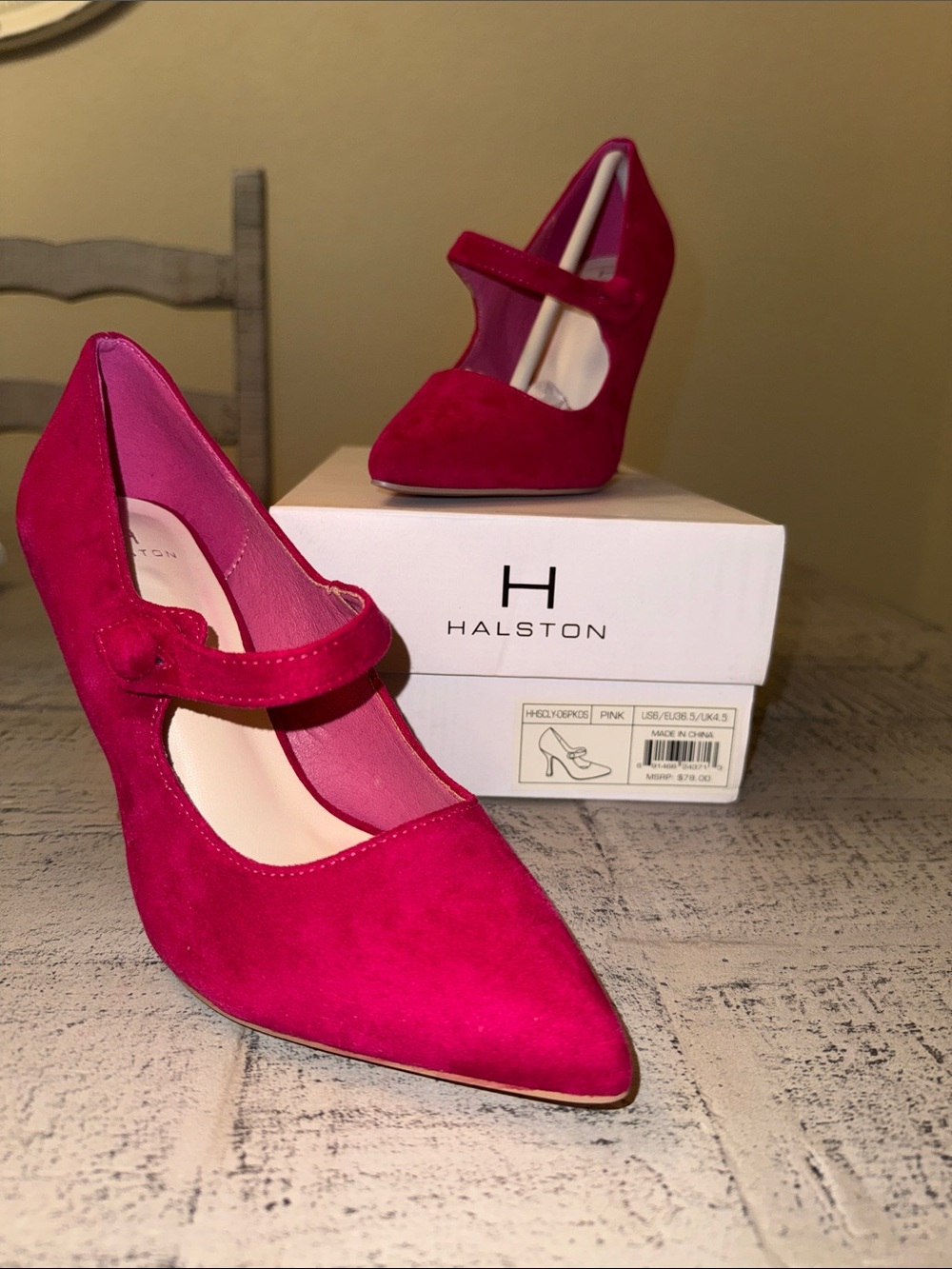 Halston Heritage Fuchsia Suede Mary Jane Pointed Pumps